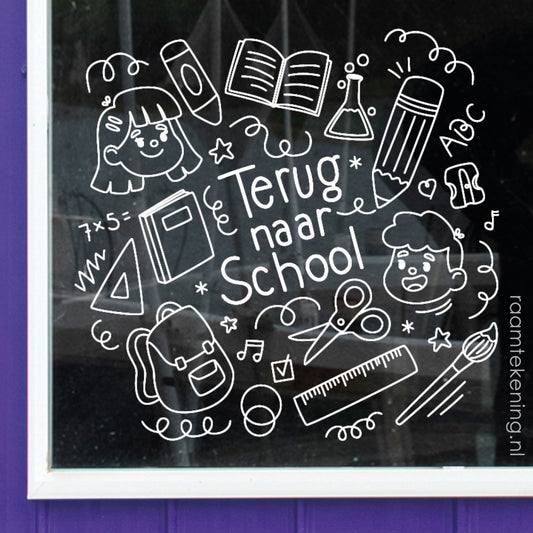 Terug naar school doodles raamtekening