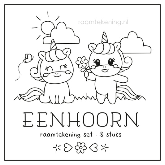 Eenhoorn raamtekening set