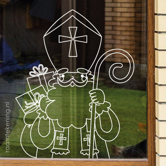 Sinterklaas met mijter raamtekening