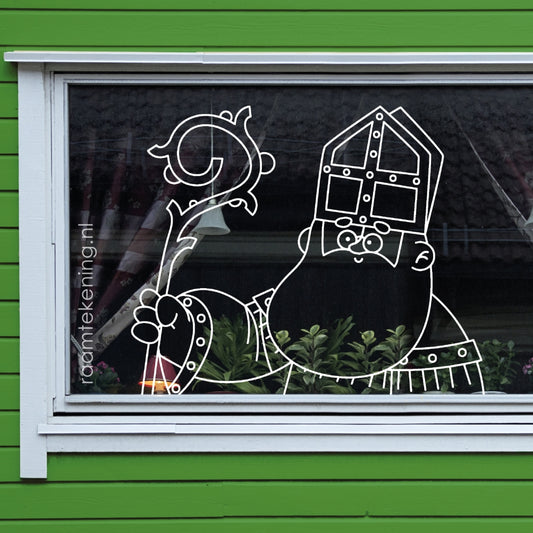 Sinterklaas met brilletje raamtekening