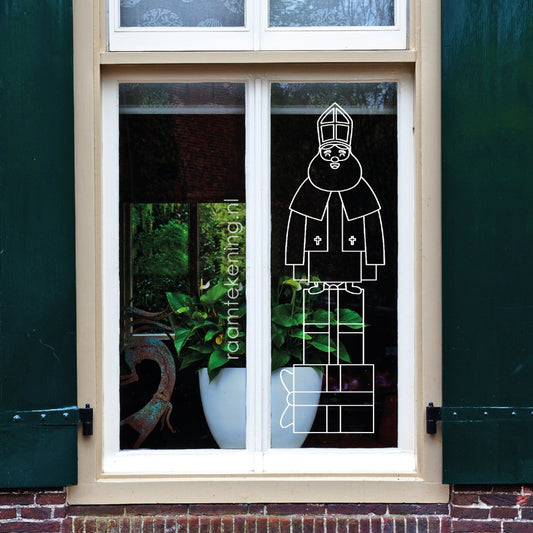 Sinterklaas op kadootjes raamtekening
