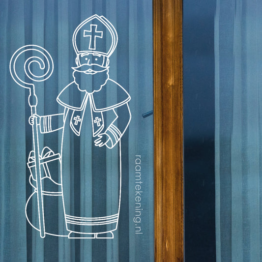 Sinterklaas met zak kadootjes raamtekening
