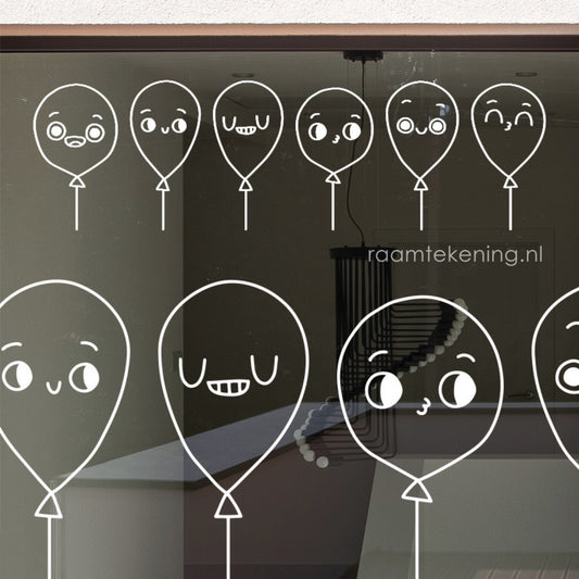 Verjaardag ballonnen met gezichtjes raamtekening