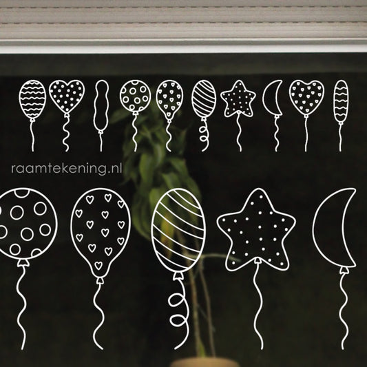 Verjaardag ballonnen hartjes raamtekening
