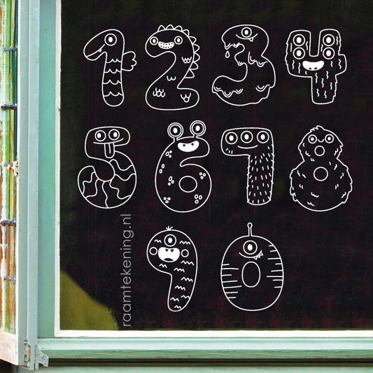 Monster cijfers raamtekening