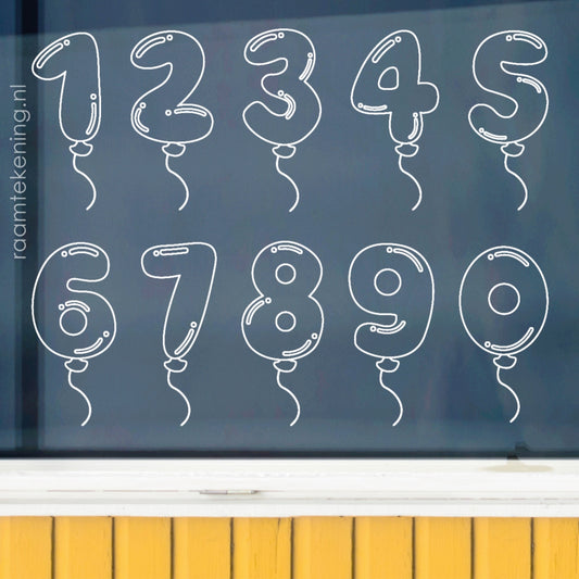 Verjaardag ballon cijfers raamtekening