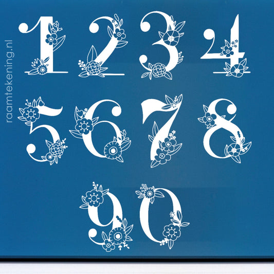 Bloemen cijfers raamtekening