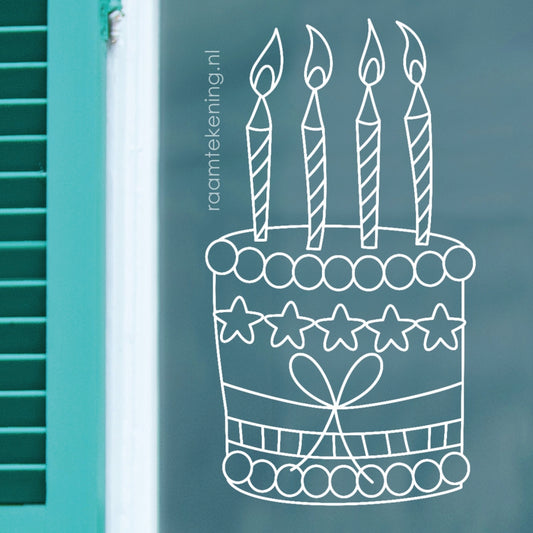 Verjaardagstaart met kaarsjes raamtekening