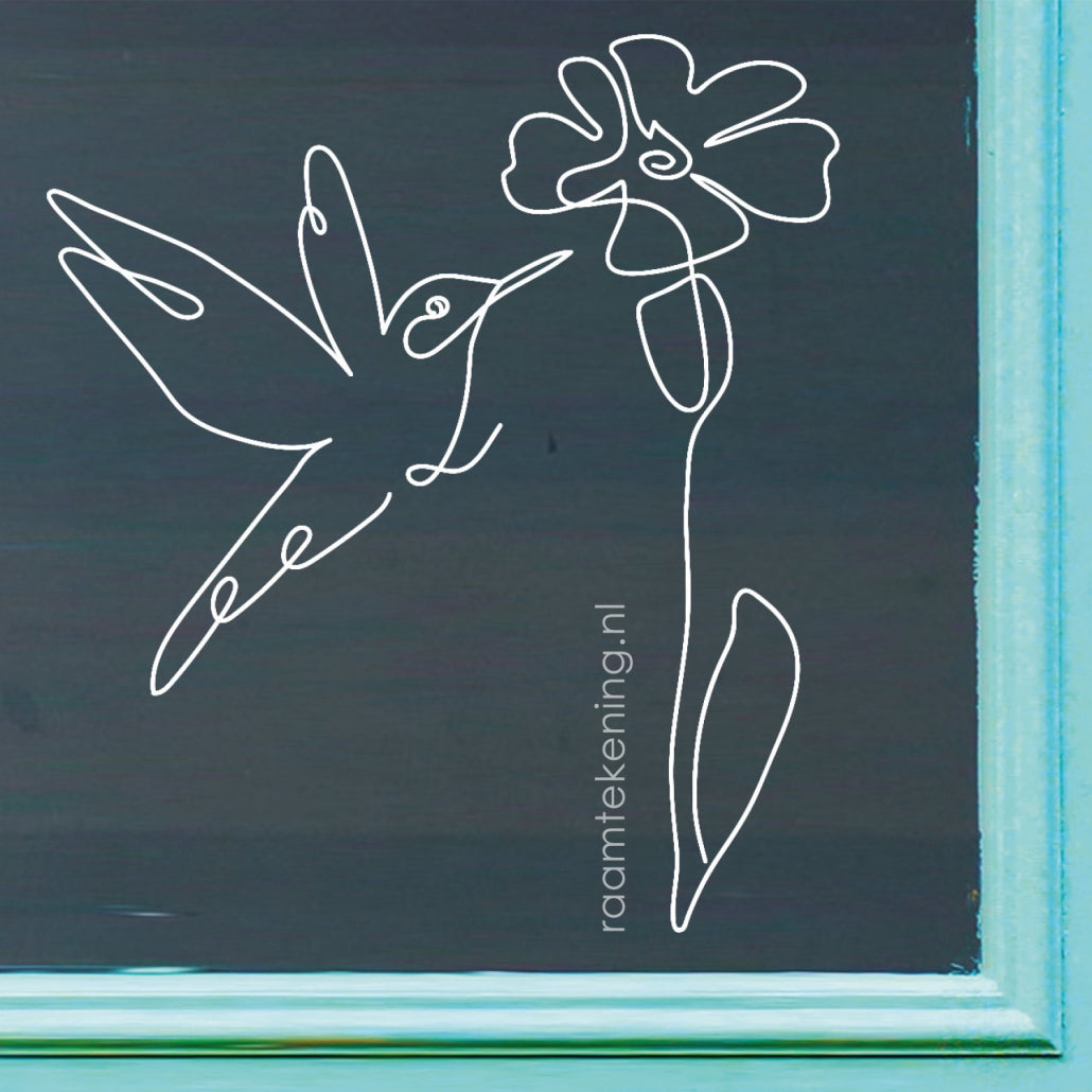 Kolibrie Bloem Lijn Raamtekening kolibrie-bloem-lijn-raamtekening