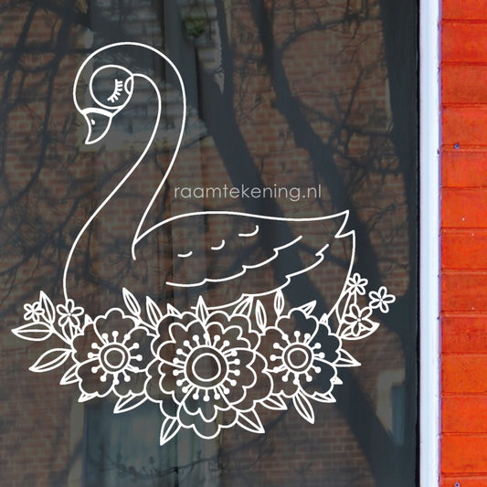Zwaan bloemen raamtekening