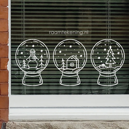 Winter sneeuwbollen raamtekening