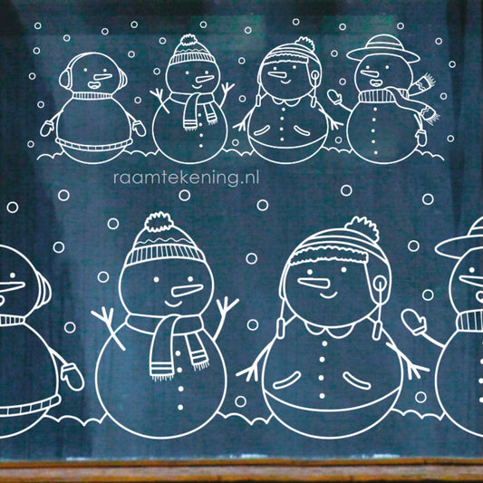 Winter sneeuwpoppen raamtekening