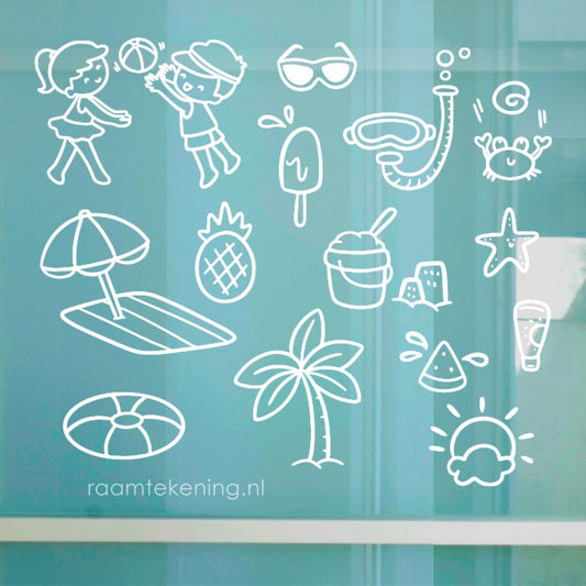 Zomer strand doodles raamtekening