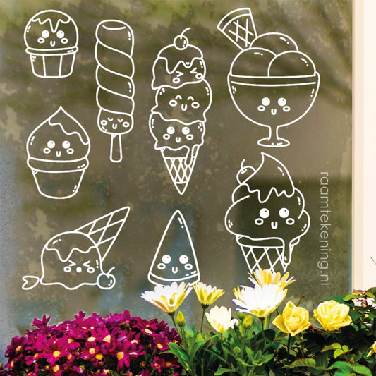 Zomer ijsjes raamtekening