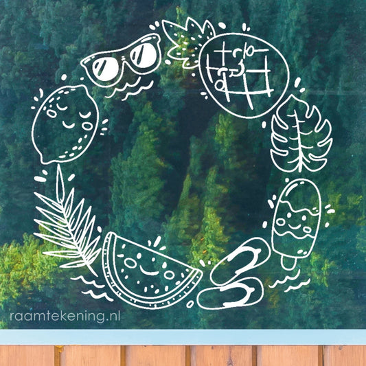 Watermeloen zomerkrans raamtekening