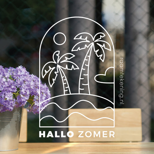Hallo zomer palmboom raamtekening
