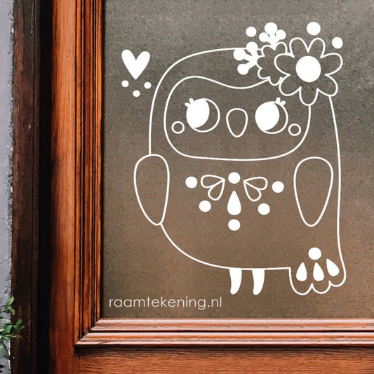 Uitje met bloem raamtekening