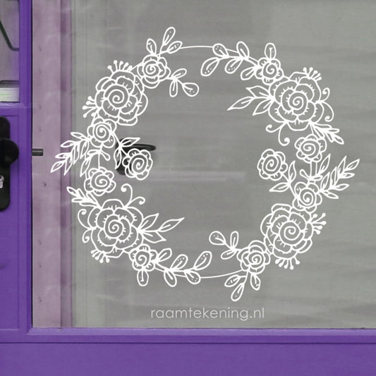 Rozen bloemenkrans raamtekening