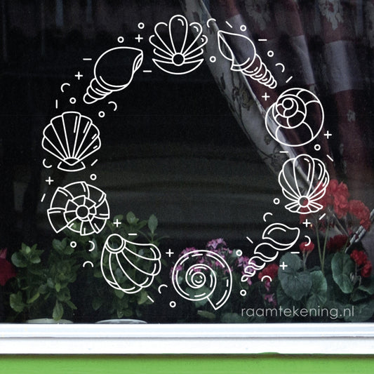 Zomer schelpenkrans raamtekening
