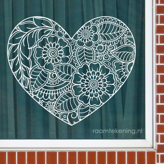 Zentangle bloemhart raamtekening
