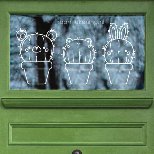 Cactus dieren raamtekening