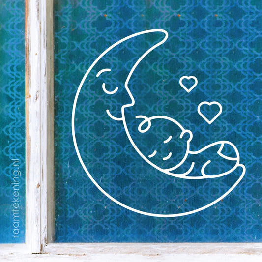 Baby en maan geboorte raamtekening