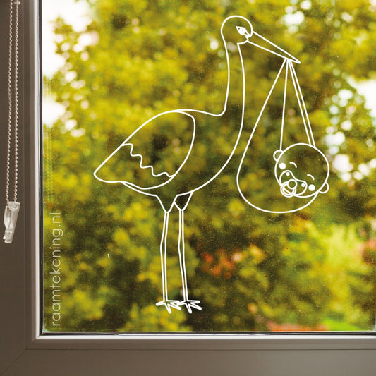 Hollandse ooievaar baby raamtekening