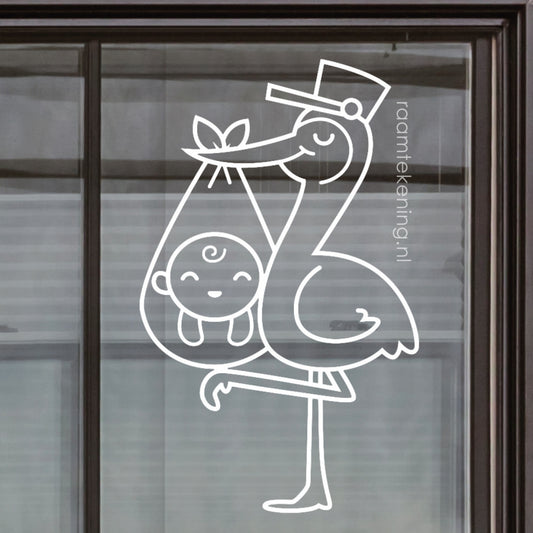 Ooievaar baby-post raamtekening