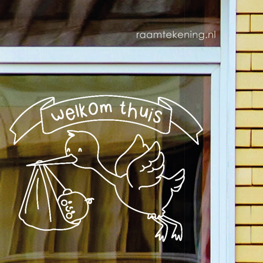 Welkom thuis ooievaar baby raamtekening