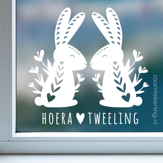 Tweeling bloem konijntjes raamtekening