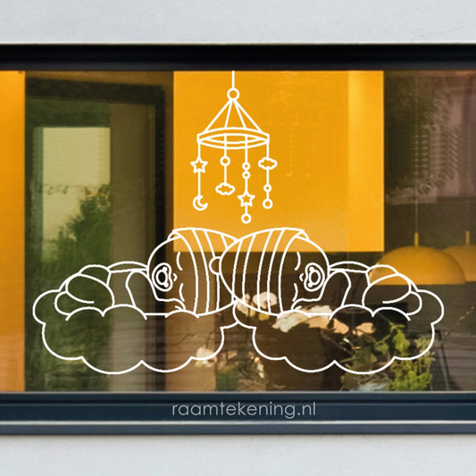 Slapende baby tweeling raamtekening