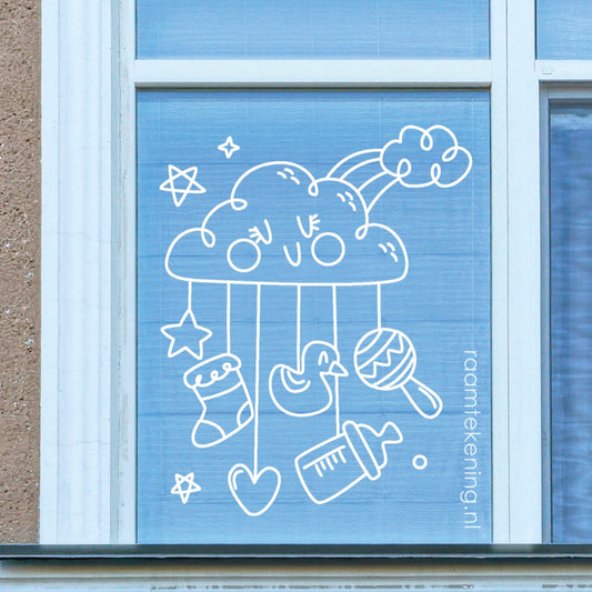 Baby wolk mobiel raamtekening