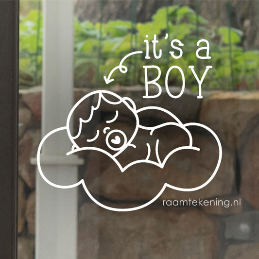It’s a boy wolkje baby raamtekening
