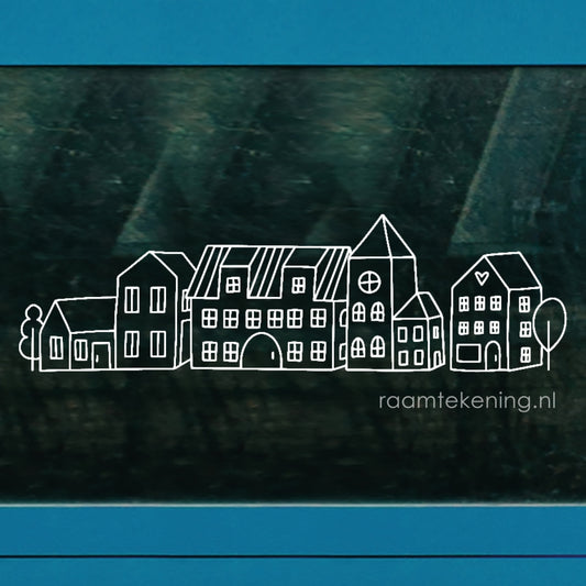 Huisjes met bomen raamtekening