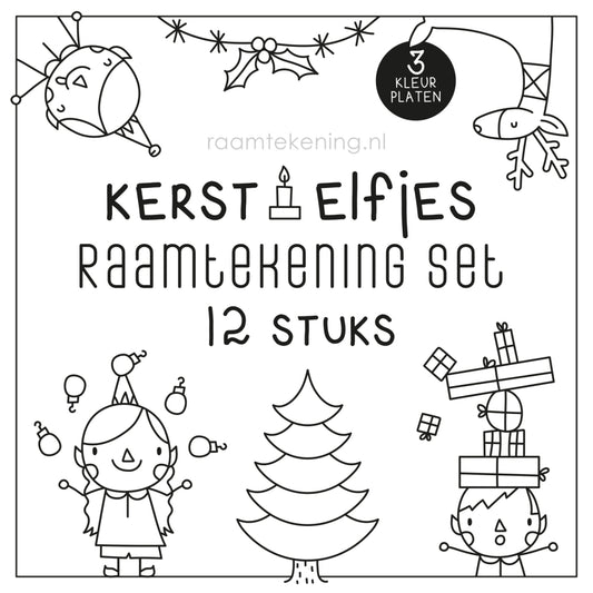 Kerst elfjes raamtekening set