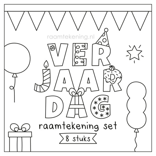 Verjaardag raamtekening set