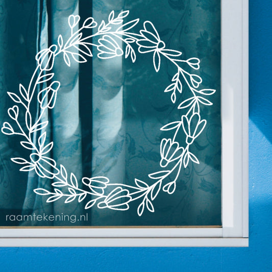 Madelief bloemenkrans raamtekening