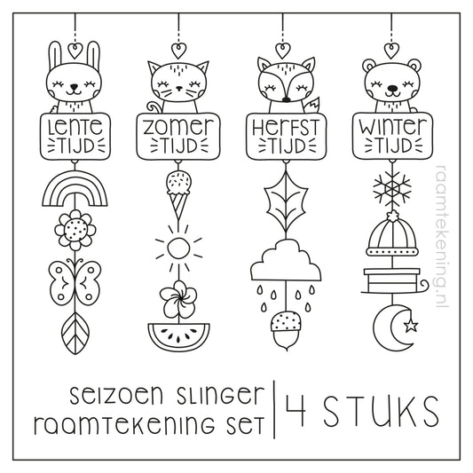Seizoen slinger raamtekening set
