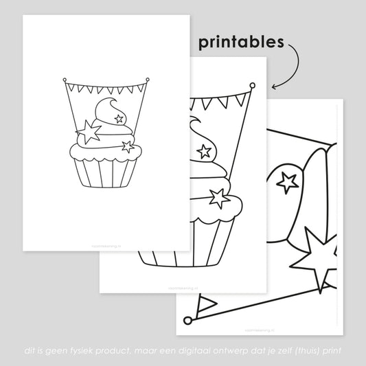 Cupcake verjaardag freebie raamtekening