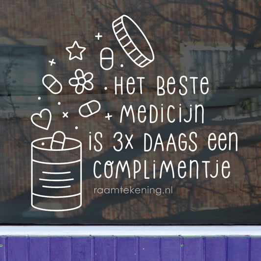 Beste medicijn 3x daags een complimentje freebie raamtekening