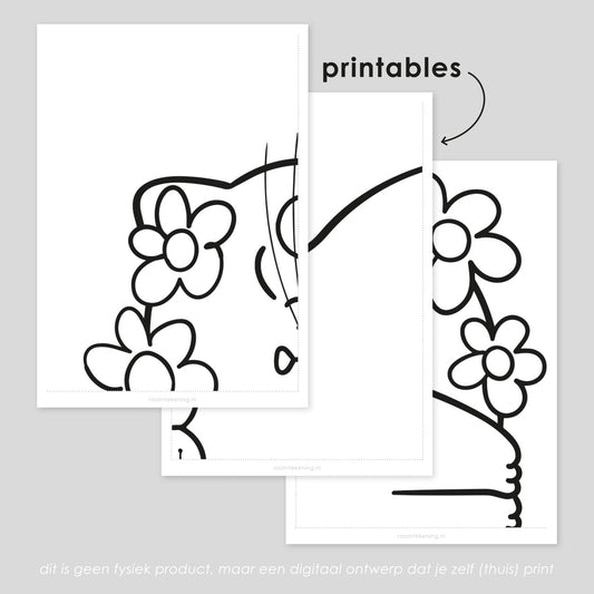 Bloemen katje raamtekening