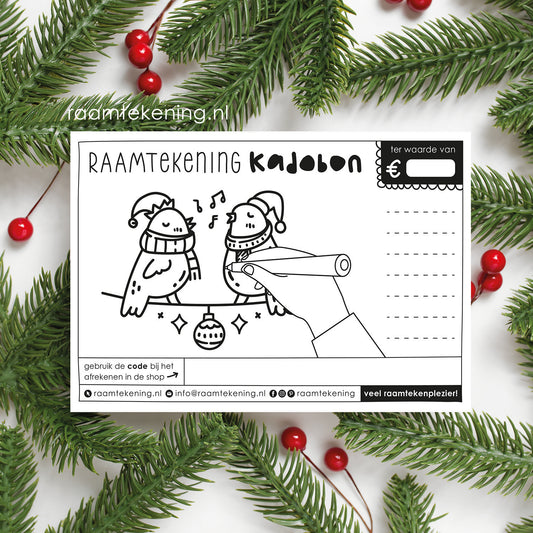 Kerst raamtekening printable kadobon