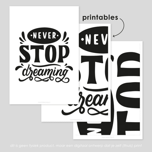 Never stop dreaming quote freebie raamtekening