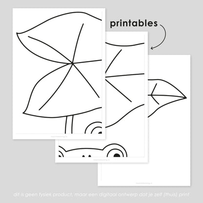 Kikker met blad-paraplu raamtekening