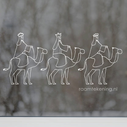 Driekoningen kamelen raamtekening