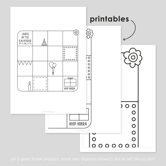 Aftelkalender verjaardag freebie raamtekening
