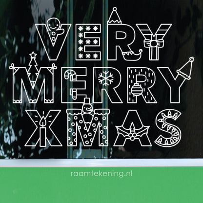 Very merry xmas kerst letters raamtekening