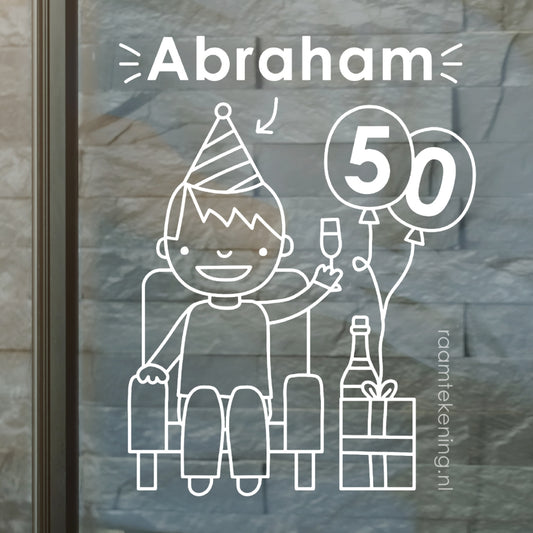 Sarah/Abraham 50 jaar stoel verjaardag raamtekening