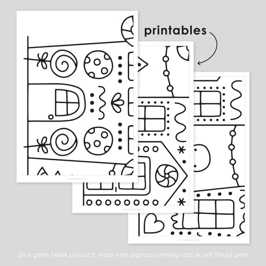 Peperkoekhuisjes straat raamtekening