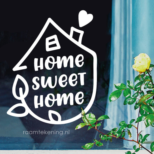 Home sweet home huisje en blad raamtekening